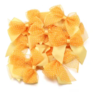 Yellow polka dot mesh double layer bows, handmade DIY hair accessory material and clothing supplies.