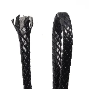 Zwart 4-strand plat PU leer gevlochten touw snoer voor tasriemen DIY accessoires.