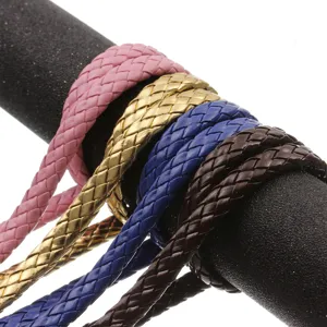 Vlak PU leder gevlochten touw met 4 draden voor DIY ambachten, tassen en kleding accessoires.