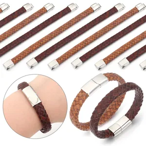 Handgemaakte Echt Lederen Gevlochten Armband Voor Mannen Roestvrij Stalen Magneetsluiting Retro Minimalistische Lederen Armband Sieraden