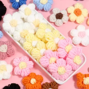 Handmade crochet knit flower accessories for DIY crafts clothing and bag decoration