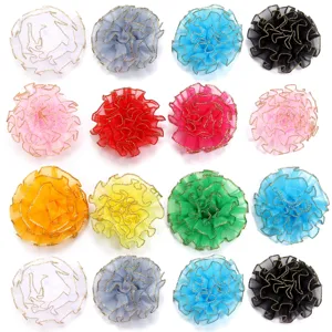 Handgemaakte Sneeuwgaren Anjer Bloemen met Gouden Rand DIY Sieraden Accessoires voor Haarclips Kleding Tassen Stoffen Bloem Decoratie