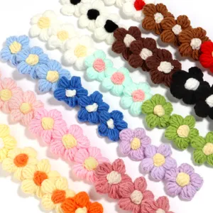 Handmade crochet yarn flower strip DIY craft accessories for clothes bags and hair clips details