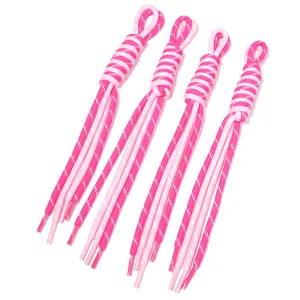Detailed shot of pink polyester braided lanyards, perfect for DIY keychain and bag accessories.