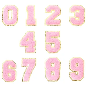 Toppe con numeri in ciniglia rosa e glitter oro 0-9 per decorare vestiti borse fai da te