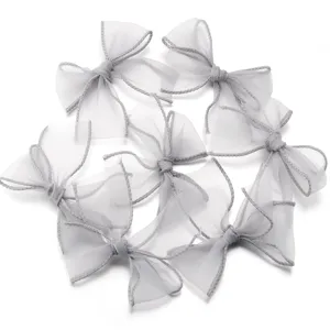 Détails de nœud en organza gris, accessoires d'artisanat en ruban pour pinces à cheveux DIY.