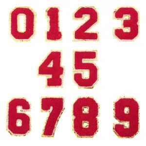 Toppe numeri ciniglia bordo dorato ricamate termoadesive per vestiti giacche cappelli fai da te