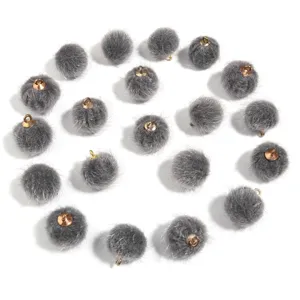 Grey faux fur pom pom charms with gold loops for DIY keychains jewelry crafting accessories