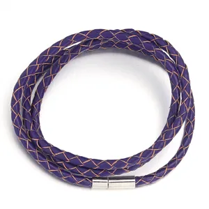 Cordón de cuero trenzado morado pulsera DIY collar multicapa con un cierre magnético metálico