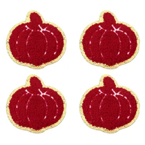 Toppa ricamata zucca rossa in spugna con bordo di paillettes dorate per vestiti borse cappelli