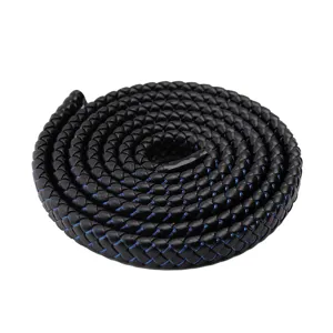 12mm zwart PU leer gevlochten plat touw voor tas riem sleutelhanger armband