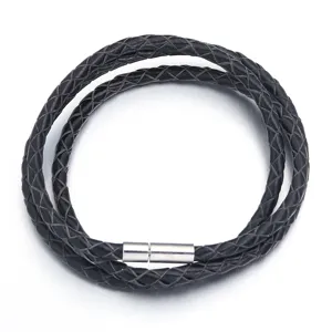 Pulsera de cuero negro trenzado cordón multi-vueltas elegante cierre magnético de metal joya
