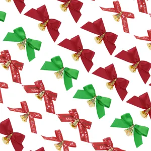 Rubans nœuds de Noël en polyester avec cloches dorées pour décoration de fête et cadeaux.