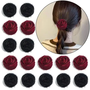 Elegant mesh velvet rose flower hair scrunchie clip accessory for women daily styling.