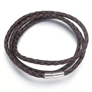 Cordón de cuero trenzado marrón oscuro pulsera collar con cierre magnético de metal para joyas.