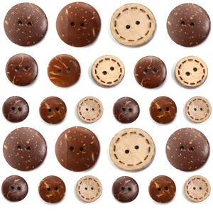 Boutons Naturels en Coque de Noix de Coco Bois Coquillage Ronds à Deux et Quatre Trous Boutons Décoratifs pour Chemises Manteaux Accessoires Couture DIY