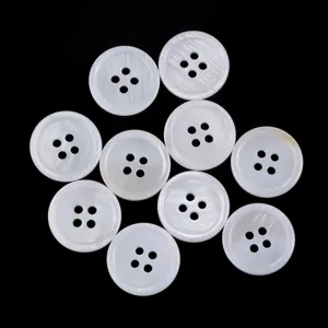 White mother of pearl four-hole round buttons for shirts, suits, and DIY sewing crafts.