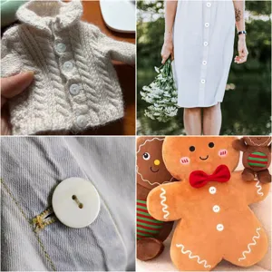 Round four-hole shell buttons for shirts, suits, knitwear, and DIY doll toy accessories.