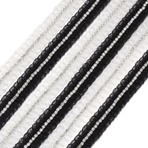 Schwarz-weiße Mesh-Strass-Borte für DIY-Basteln, Kleidung und Haar-Accessoires.