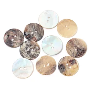 Boutons en bois de coquillage naturel à deux trous attaches rondes pour manteau chemise