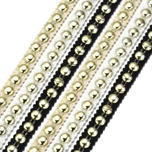 Gold bead braided ribbon trim for clothing, hats, hair clips, and DIY crafts decoration.