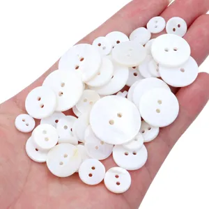 Natural white shell sewing buttons, assorted sizes round two four holes shirt buttons bulk.