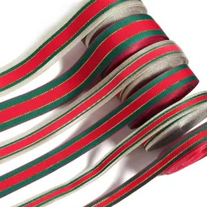 Christmas Polyester Ribbon Red Green Striped Jacquard Ribbon Gift Wrap Material Wedding Party Festive Bow Craft Supplies