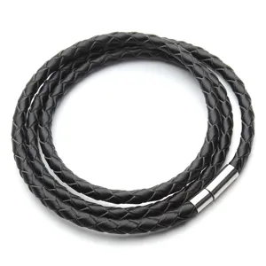 Cordón de cuero trenzado negro pulsera de varias vueltas collar colgante accesorio