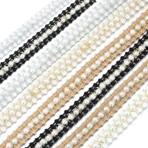 Pearl braided trim ribbon, polyester gold wire tweed style DIY sewing clothing accessory main