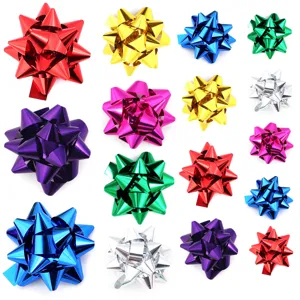 Laser Colorful Star Ribbon Flower Self-Adhesive Gift Decoration Bows For Christmas Birthday Party Scene Decor