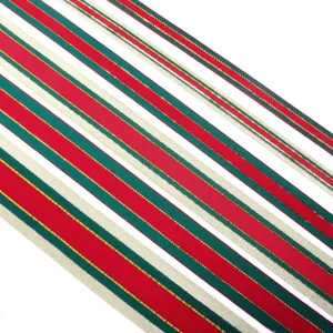 Christmas striped polyester ribbon, gold glitter jacquard webbing for gift wrapping and crafts.