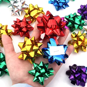 Colorful metallic star gift bows, shiny ribbon bows for party and Christmas decoration.