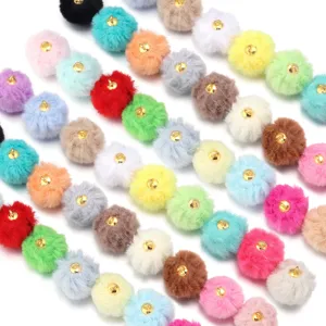 Colorful faux rabbit fur pom pom charms with metal loops for keychains earrings DIY crafts