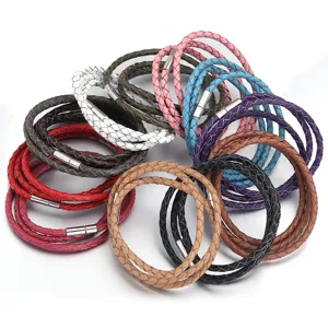 Pulsera envolvente y cordón de collar de cuero genuino trenzado a mano para joyería DIY.