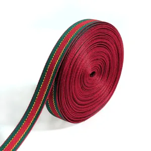 Polyester red green striped ribbon for Christmas gift wrapping, DIY bows and craft accessories.