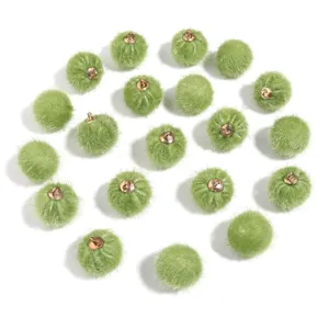Green fluffy pom pom charms with gold loop for DIY jewelry clothing accessories craft