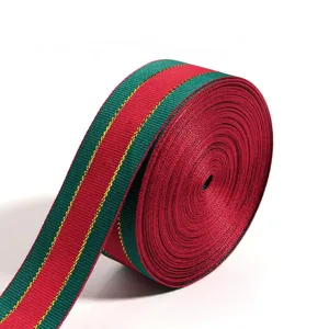 Polyester red green striped ribbon roll for gift wrapping, crafts and DIY decoration