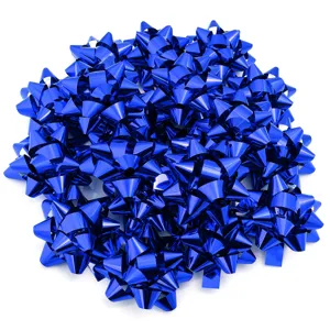 Blue metallic gift bows for wrapping, shiny star pull bows for party and Christmas decoration.