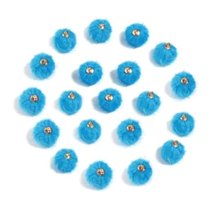 Blue faux fur pom pom charms with gold metal loops for earrings keychains DIY accessories