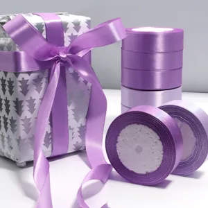 Rotoli di nastri di raso viola e decorazione per scatola regalo per matrimonio DIY