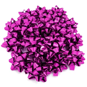 Purple metallic star bows for gift wrapping and party decoration, shiny decorative bows pack.