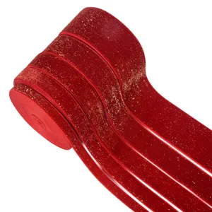 Red glitter velvet ribbon for Christmas gift wrapping hair bows and holiday decor.
