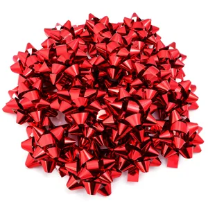 Bulk red metallic pull bows for gift wrapping, Christmas and party decoration packaging.