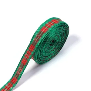 Christmas plaid ribbon green and red polyester jacquard fabric for gift wrapping crafts