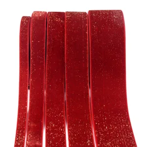 Red gold glitter velvet ribbon strips for Christmas gift wrapping, wedding decoration and hair bows.