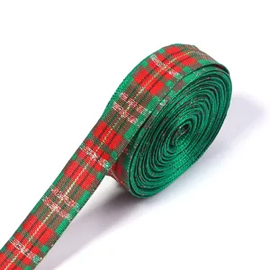 Christmas red green plaid ribbon polyester jacquard webbing for gift box packaging crafts