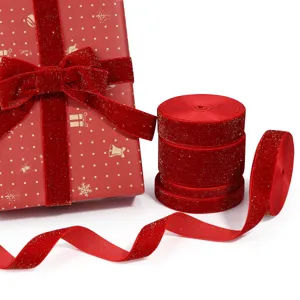 Christmas Gold Wire Velvet Ribbon Single Sided Glitter Ribbon For Gift Wrapping Wedding Birthday Party Decoration Bows Webbing