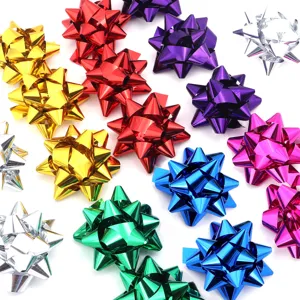 Colorful metallic star bows for Christmas party and birthday gift wrapping decoration packaging.