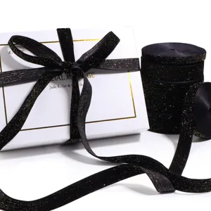 Black glitter velvet ribbon for gift wrapping, Christmas tree bows, and party decoration crafts.