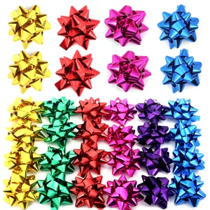 Colorful metallic star bows for gift wrapping, Christmas and birthday party decorations.